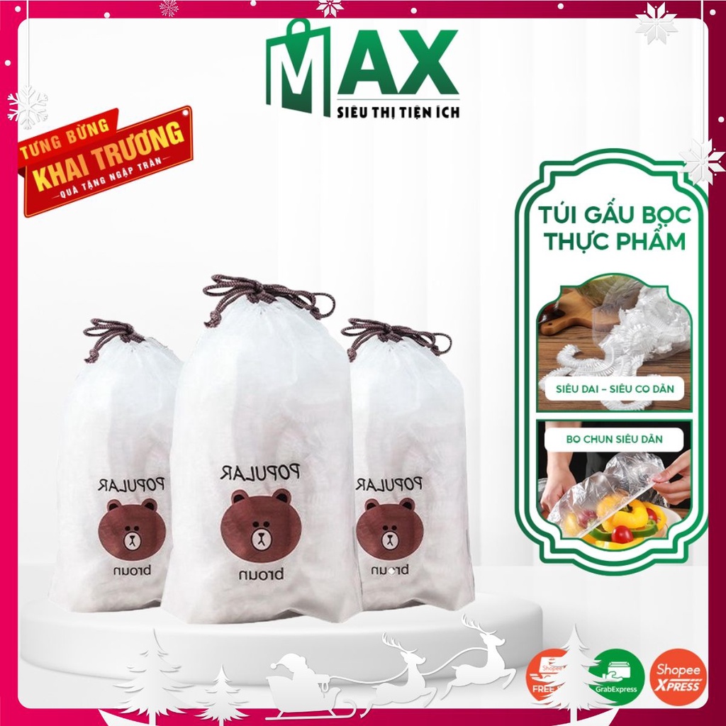 Màng bọc thực phẩm co giãn siêu dai có chun hình túi gấu set 100 chiếc - Max Siêu thị tiện ích