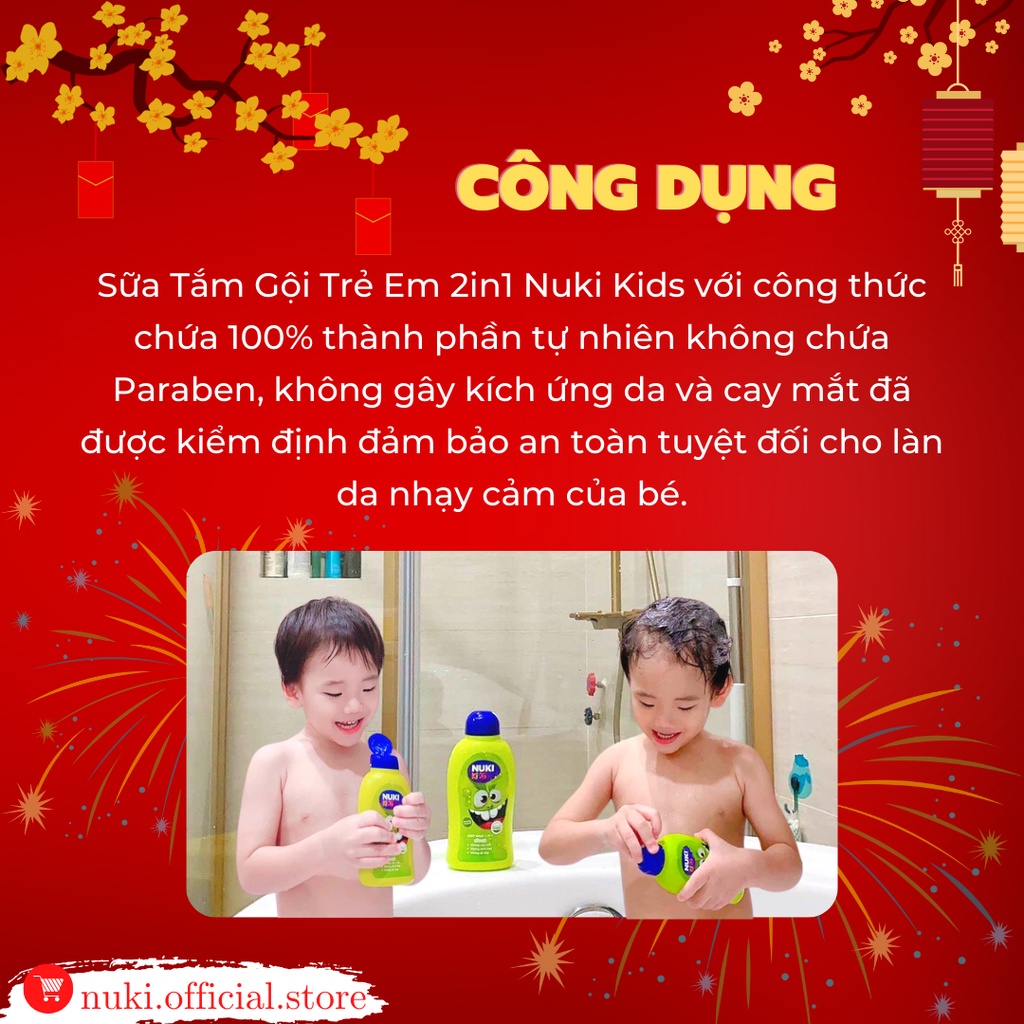 Sữa Tắm Gội Trẻ Em Nuki Kids Từ 0 Tuổi 200ml Hương Thơm Dịu Nhẹ,Không Chứa Paraben và Không Gây Cay Mắt