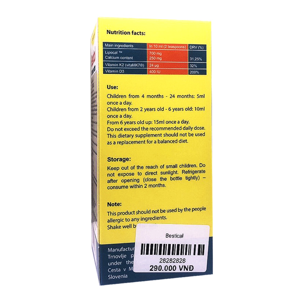 Bestical bổ sung Canxi vitamin d3 k2 giúp xương và răng chắc khỏe tăng chiều tối đa cho bé