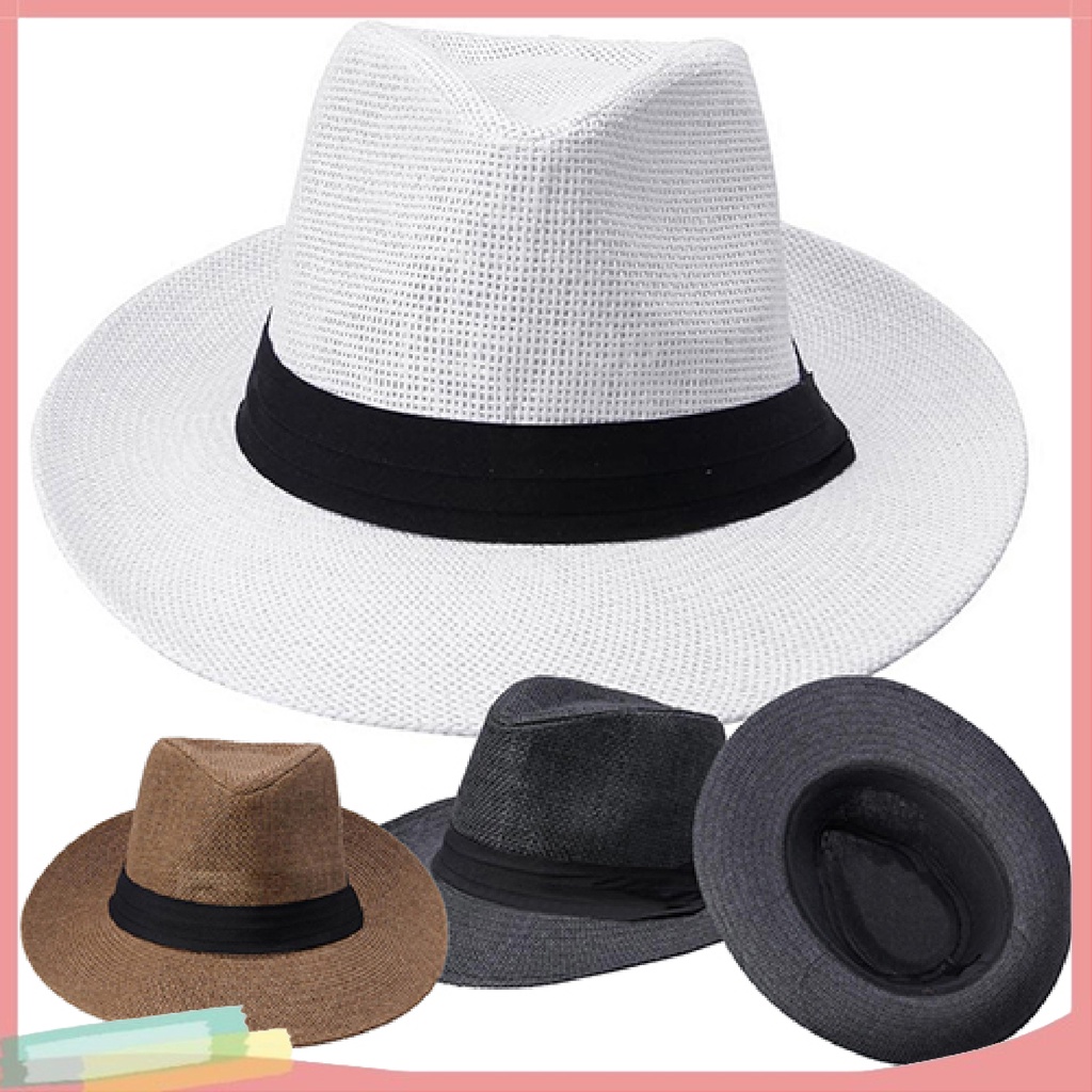 Mũ rộng vành màu trơn chất liệu rơm thời trang cho nam và nữ