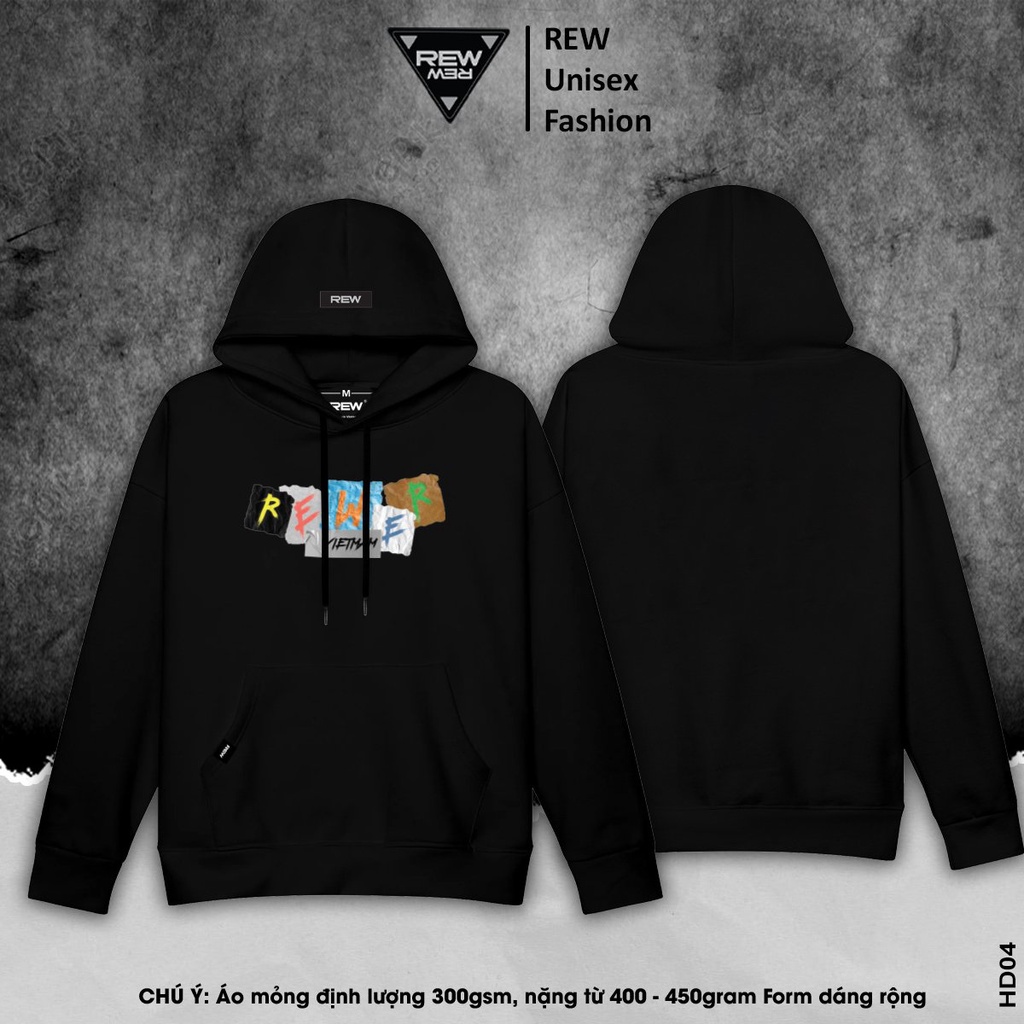 Áo hoodie local brand REW Mỏng Định Lượng mặc mùa hè form rộng Unisex dành cho cả nam và nữ màu đen
