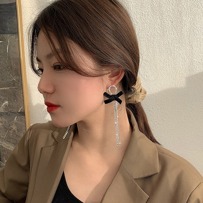 Đôi Khuyên Tai Dài Đính Nơ Thời Trang Cho Nữ