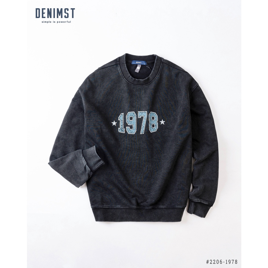 Áo nỉ da cá DENIMST 2206, áo sweater wash acid phong cách retro, vintage