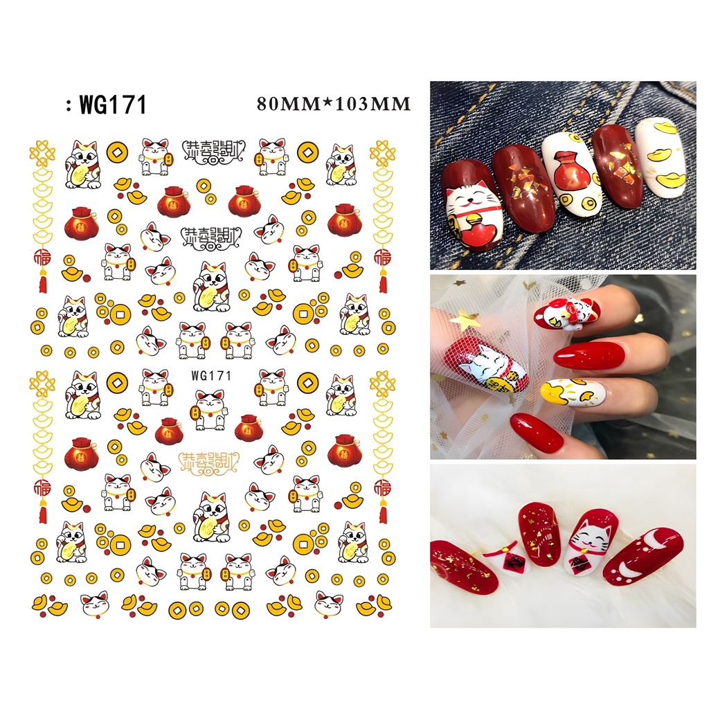 Sticker Mèo May Mắn Tết 2023 | Sticker Nail 3D Dán Móng