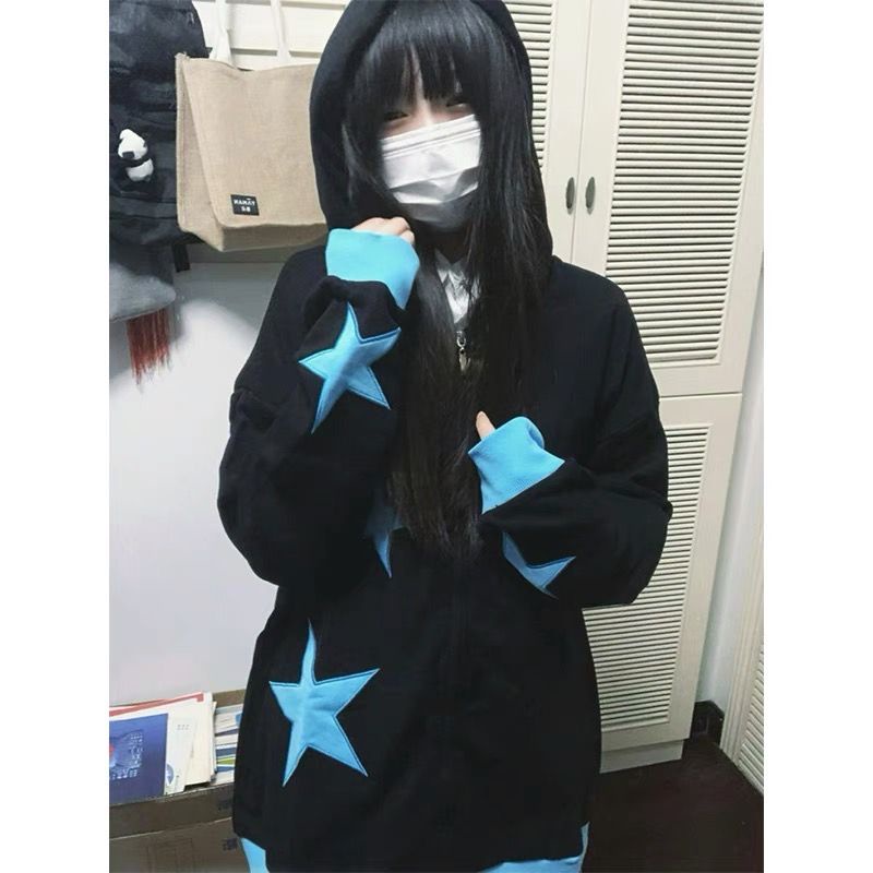 Y2k Yameko Áo Khoác Sweater Hai Chiều In Hình Ngôi Sao Ảo Thuật Châu Á Chính Hãng Có Sẵn Cho Cặp