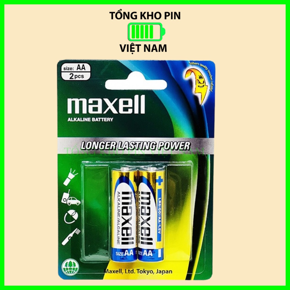 Pin AA / pin AAA Maxell alkaline vỉ 2 viên chính hãng - Pin tiểu, pin đũa dung lượng cao.