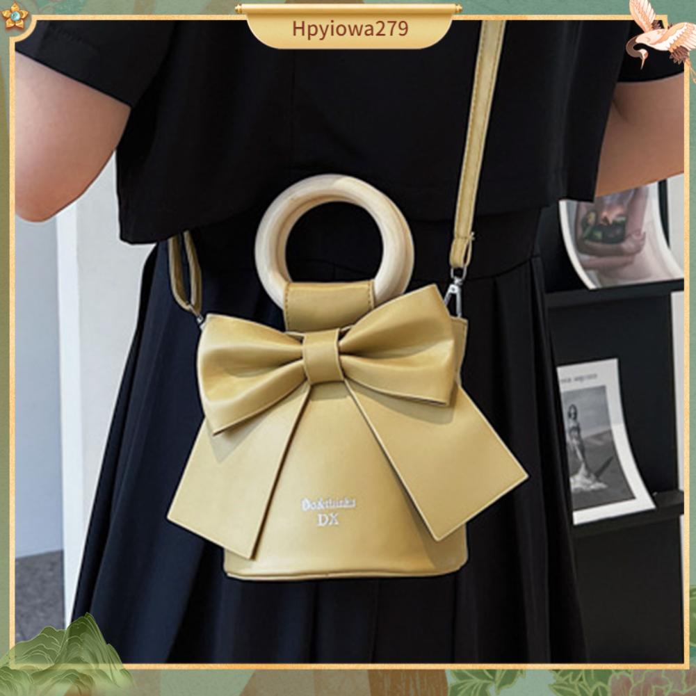 Có thể bán buôn Túi Xách Nữ Thắt Nơ Tay Cầm Tròn Bằng Gỗ Da PU Đeo Chéo Vai Tote Bên