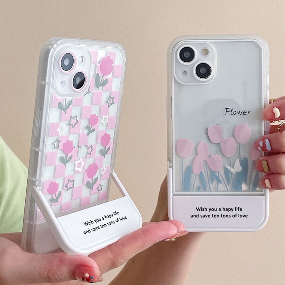 Ốp Điện Thoại TPU Mềm Tích Hợp Giá Đỡ Hình Hoa Tulip Cho IPhone 14 13 12 11 Pro Max XS XR 8 7 Plus
