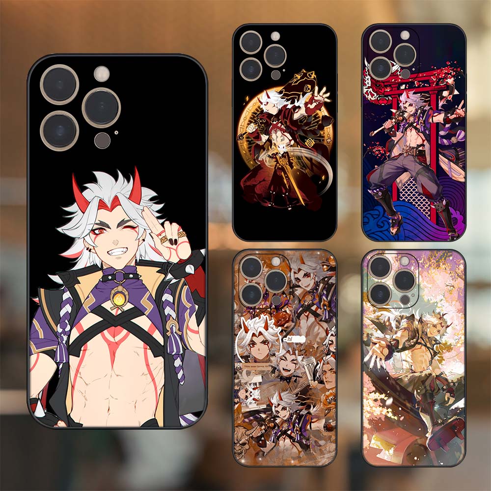 Ốp lưng iPhone 14 Pro dẻo đen cạnh vuông in hình Arataki Itto Genshin Impact