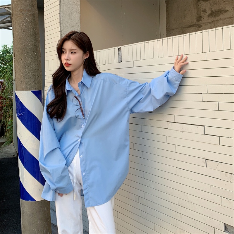 Áo sơ mi SUXI chống nắng tay dài dáng rộng hở lưng đơn giản dành cho nữ