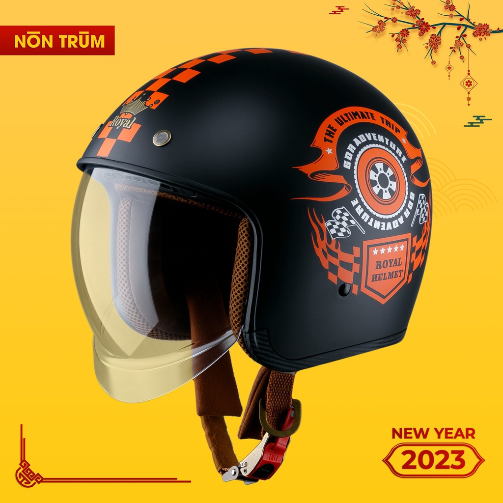 Nón bảo hiểm 3/4 Royal M139 có kính âm V1 caro
