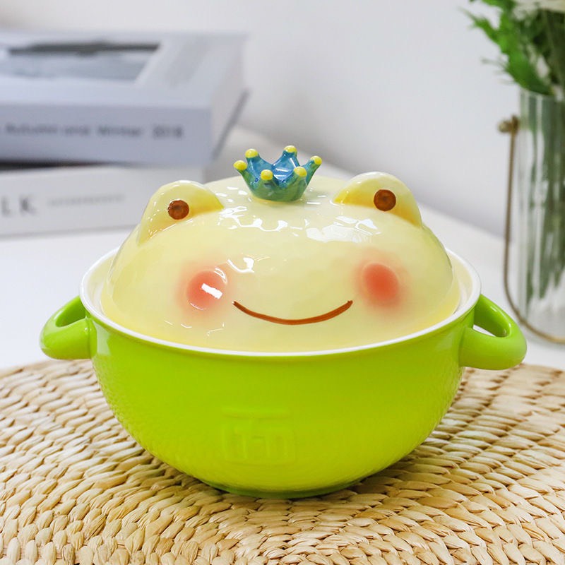 🔥🔥🔥Nồi, Bát Úp Mì Bằng Sứ Cao Cấp Có Nắp Hình Ếch Dễ Thương, Tô Sứ Ủ Mì