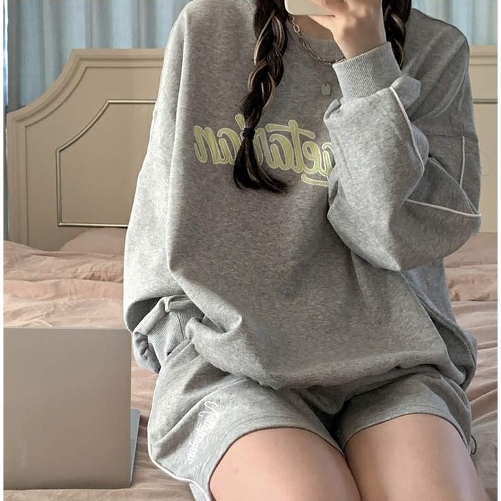 Set Short Vegetanian SQ033 Bộ đồ thu đông quần shorts áo sweater form rộng dài tay cá tính Ulzzang
