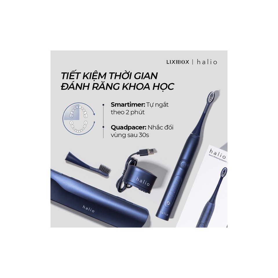 Bộ 2 Đầu Bàn Chải Điện Halio Sonic Whitening Electric Toothbrush Midnight Blue