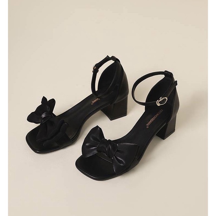 Giày Nữ Sandal Gót Vuông Cao 7 Phân Quai Gắn Nơ Xinh Cho Nàng Tiểu Thư CG-0616