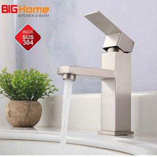 Vòi lavabo rửa mặt vuông nóng lạnh inox 304