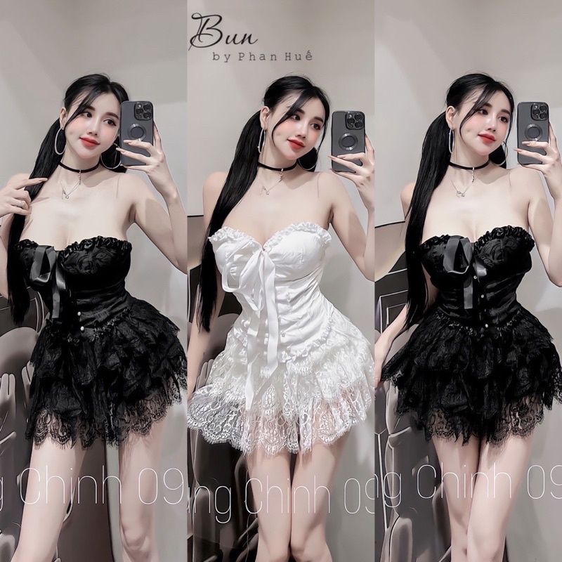 Set đồ nữ áo quây khuy ngọc chân váy ren tầng đi chơi đi quẩy