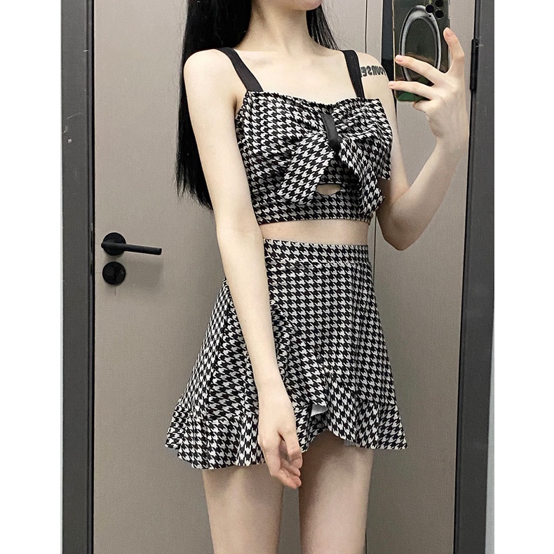 Bộ Đồ Bơi Không Tay Họa Tiết Caro Quyến Rũ Cho Nữ