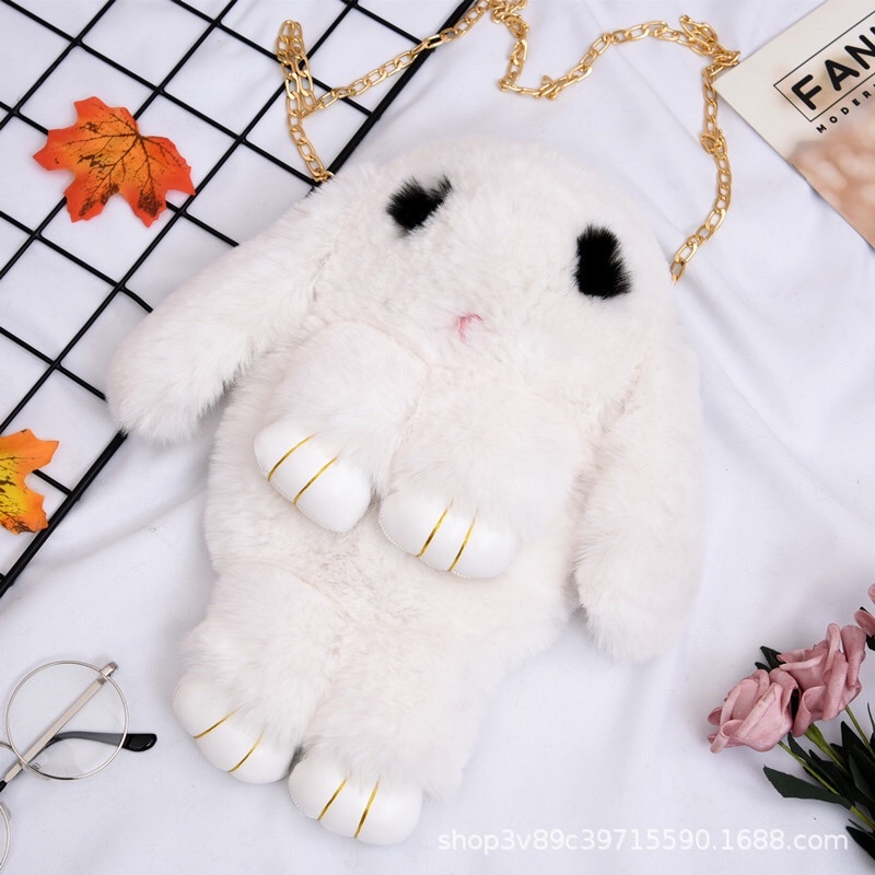 Túi thỏ lông mềm, túi đeo chéo hoặc làm Balo siêu dễ thương