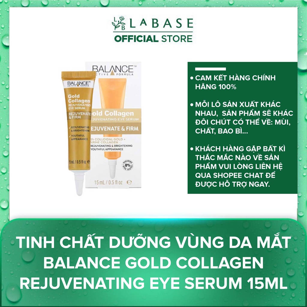 Tinh chất dưỡng vùng da mắt Balance Gold Collagen Rejuvenating Eye Serum 15ml [Hàng Nhập Khẩu Chính Hãng]