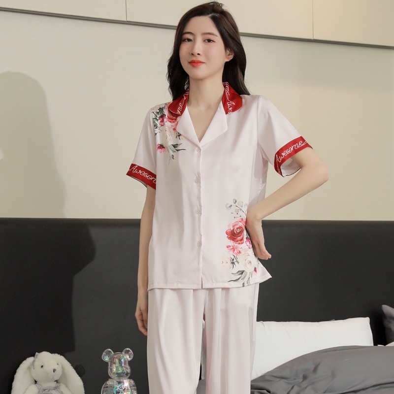 NG2236 Bộ pyjama nữ ngắn tay chất lụa cao cấp hàng nhập