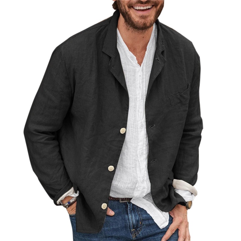 Áo Khoác Blazer Cotton Linen Dáng Rộng Phong Cách Âu Mỹ Thời Trang Xuân Thu Năm 2021 Cho Nam