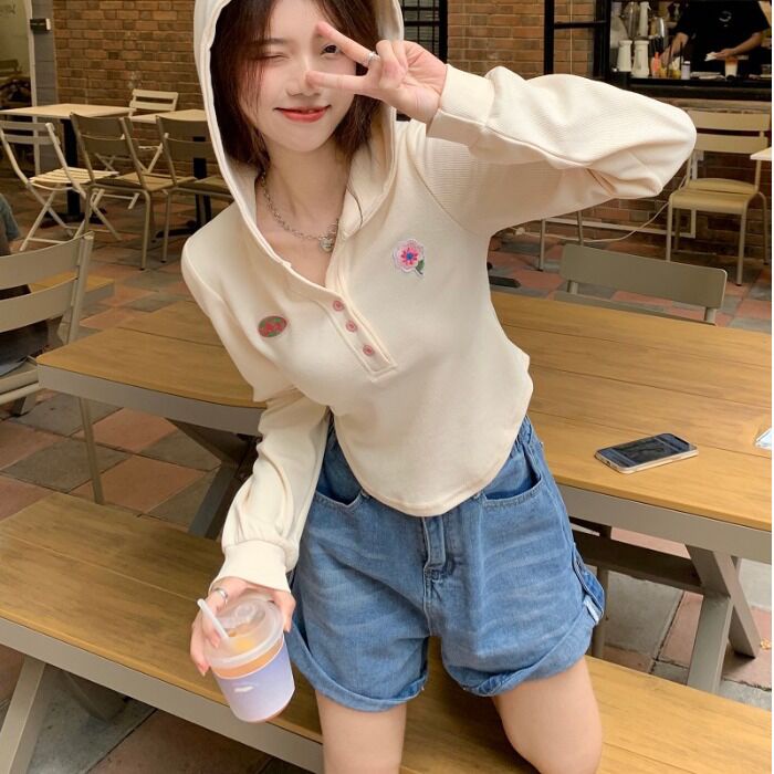 ZHELIHANGFEI Áo Thun Tay Dài Dáng Ôm Phong Cách Phương Tây Ngọt Ngào