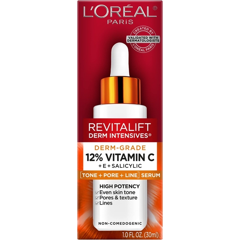 Serum Loreal giảm thâm nám-L'Oreal Paris Revitalift Derm Intensives 12% Pure Vitamin C + E + Salicylic Acid Serum