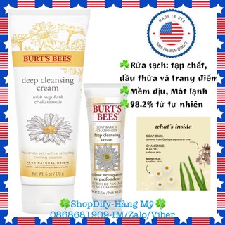 Sữa rửa mặt hoa Cúc lành tính, tự nhiên, dịu mát Burt’s Bees Soap Bark & Chamomile Deep Cleansing Cream 170g Burts Bee