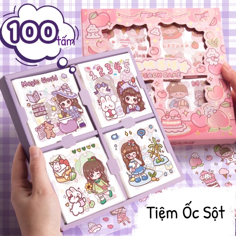 Set 100 tấm 1000 sticker dễ thương dán trang trí bình nước, sổ tay, điện thoại Tiệm Ốc Sột-ST001