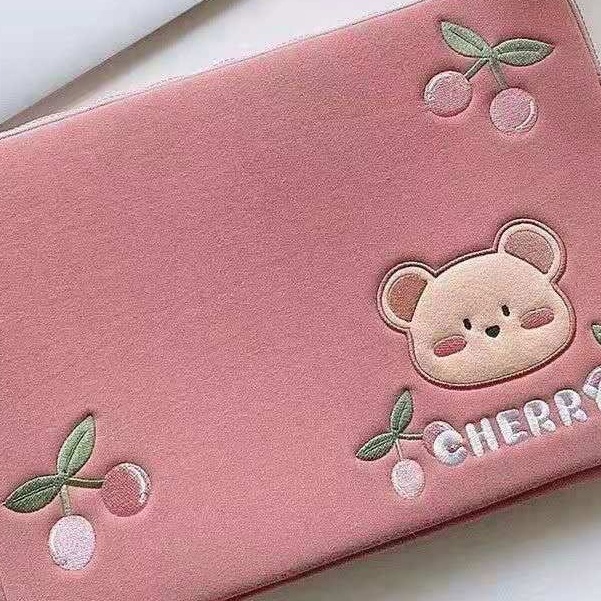 Túi đựng laptop họa tiết hoạt hình phong cách Hàn Quốc Tranh thêu heo con và mèo lười màu hồng 10/11/13/14/15/15.6inch