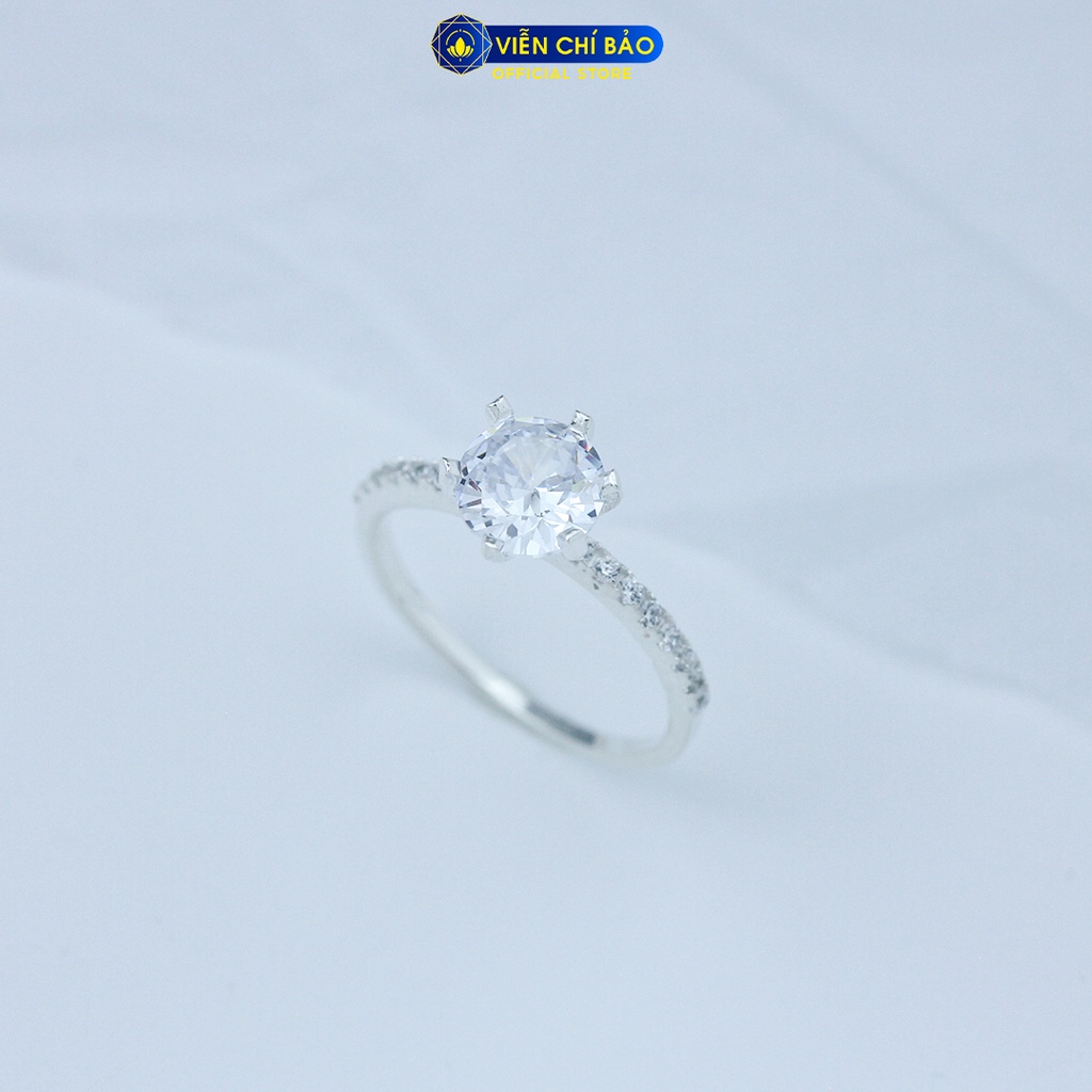 Nhẫn bạc nữ đính đá to 6 chấu viền đá trắng chất liệu bạc 925 thời trang phụ kiện trang sức Viễn Chí Bảo N400883