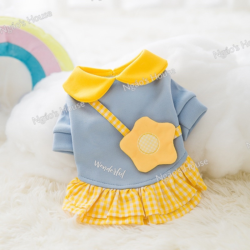 Đầm nỉ hoa chéo ấm áp cho chó mèo, thú cưng
