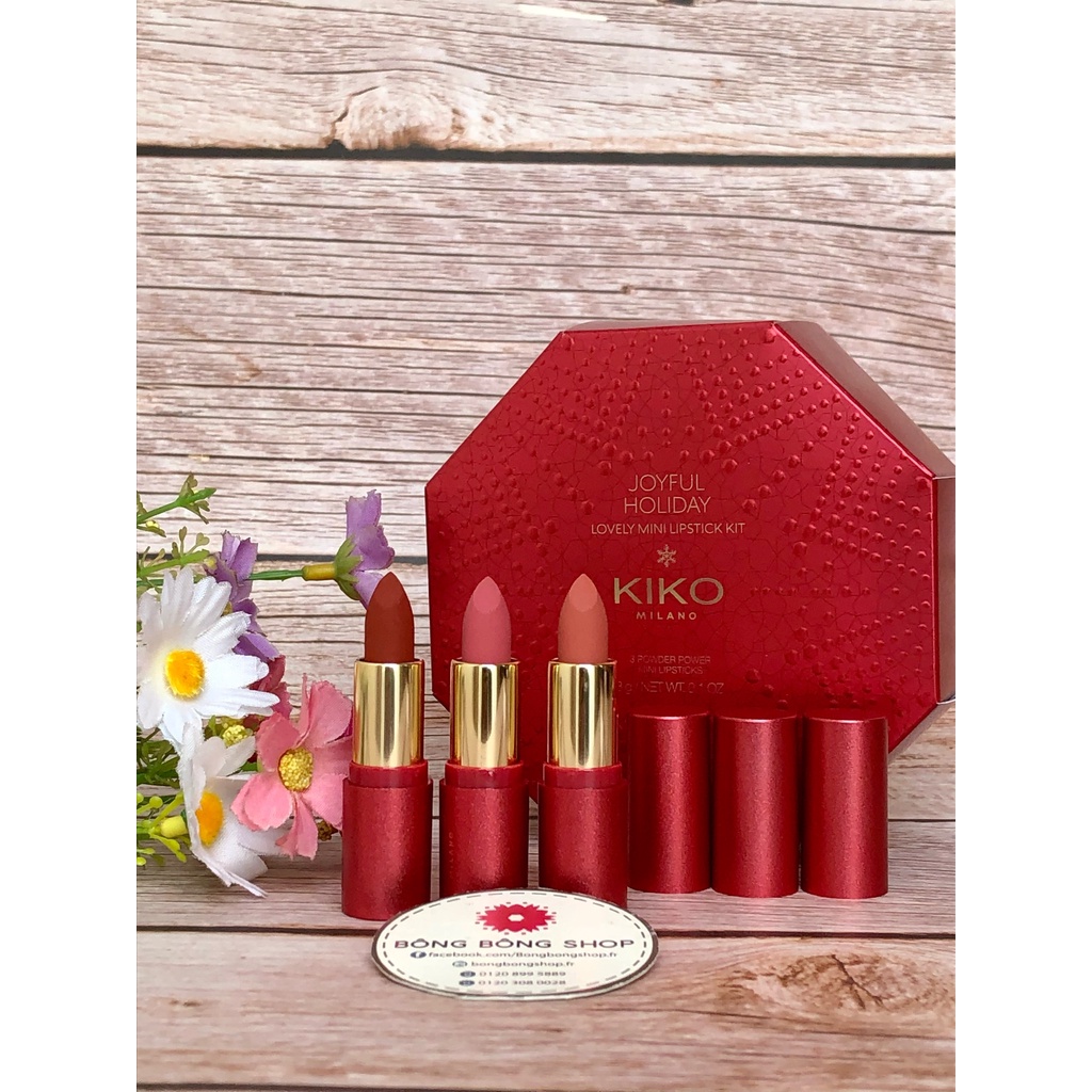 (Chuẩn Pháp-Mẫu mới 2022) Set 03 son mini KIKO Joyful Holiday Lovely Lipstick