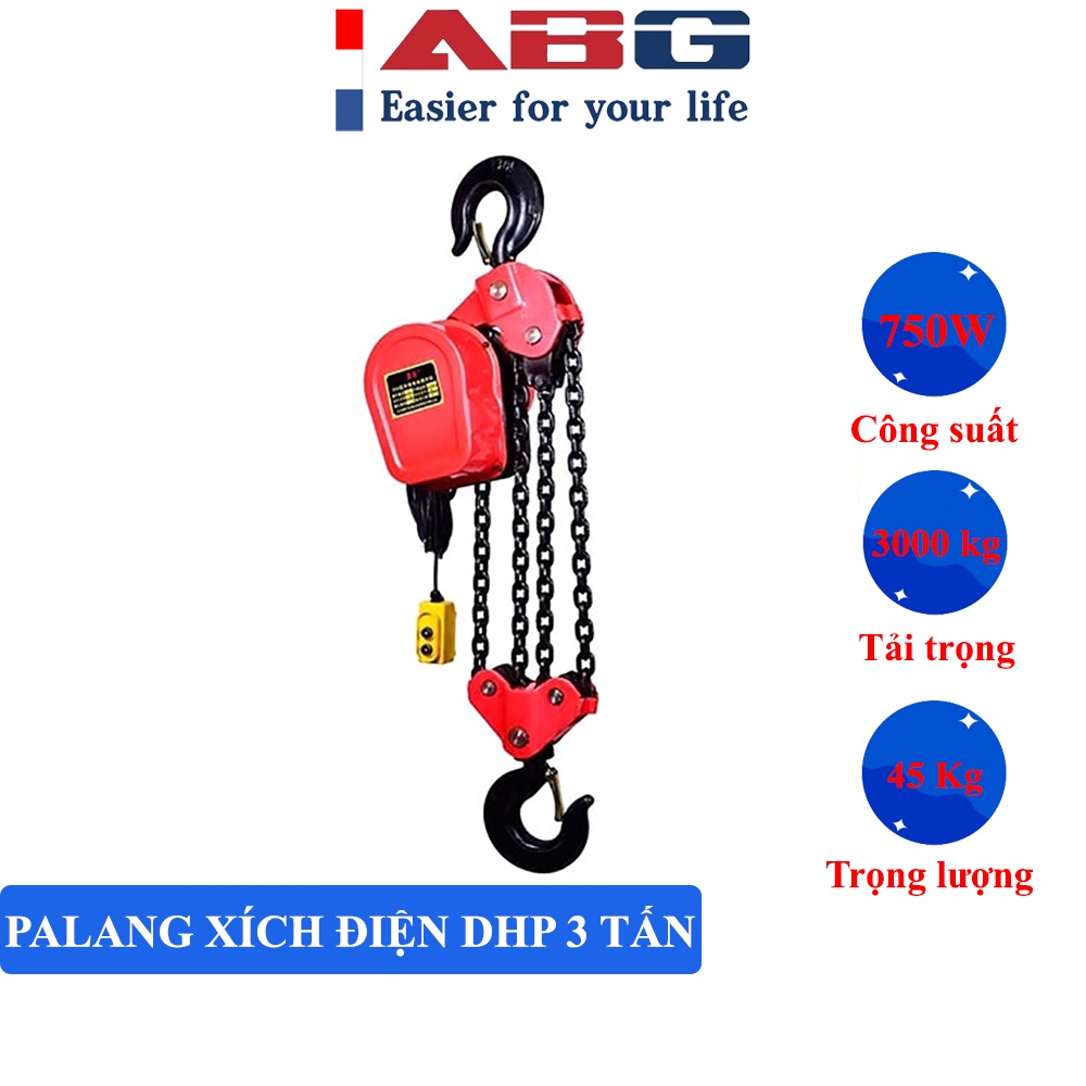 Palang Xích Điện ABG DHP 3 Tấn Xích Dài 6 Mét - Giúp Nâng Hạ, Di Chuyển Hàng Hóa Trọng Lượng Lớn, Dùng Điện 380V và 220V