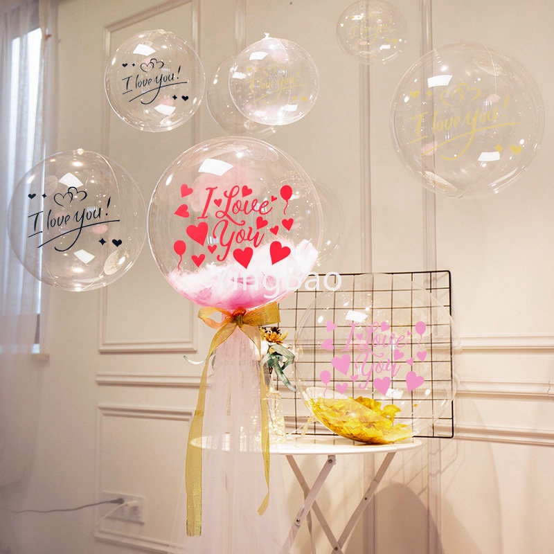 Bộ 5 Miếng Dán Bong Bóng In Chữ I Love You / Happy Anniversary Bobo Dùng Trang Trí Tiệc Cưới / Sinh Nhật