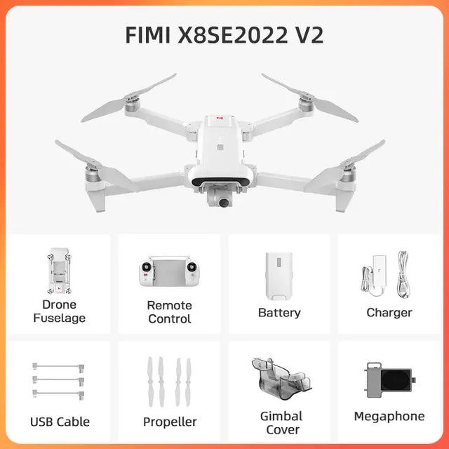 Flycam Xiaomi Fimi X8 SE V2 + Megaphone 2022 bay 10KM Gấp Gọn, Gimbal Trống Rung 3 Trục, Quay Phim 4K Camera Sony 48mpa