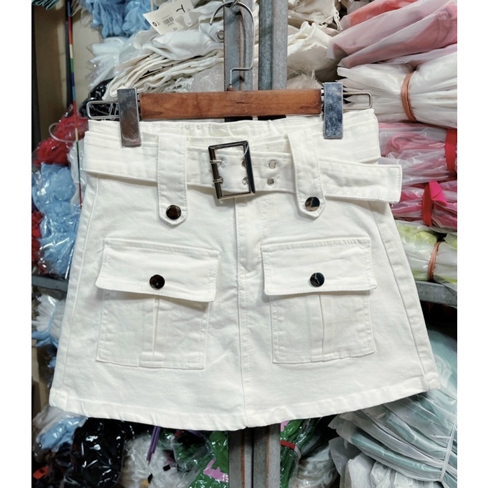 Chân váy jean kaki co dãn túi hộp hai bên, Chân Váy Ngắn Túi Hộp Chất Kaki Mềm kèm đai nịt 💋💋U9888