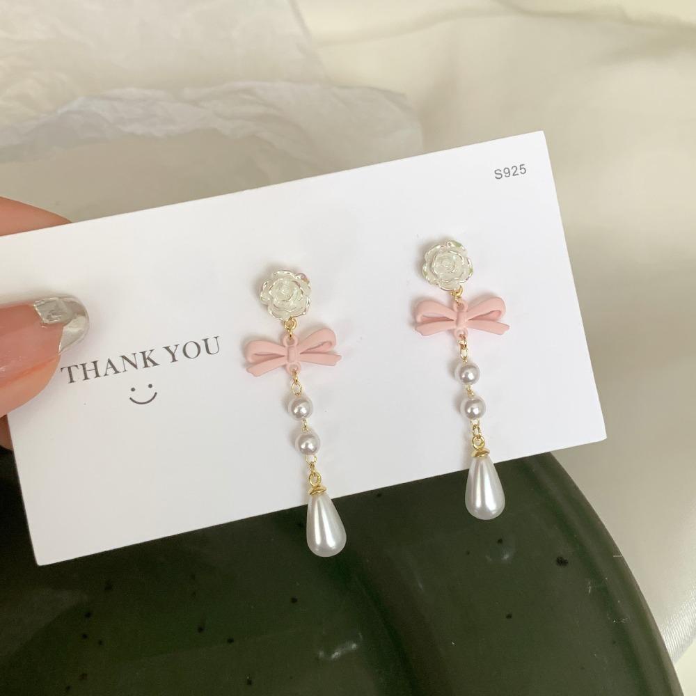 Bông Tai Hình Trái Tim Đính Nơ Sang Trọng Cho Nữ