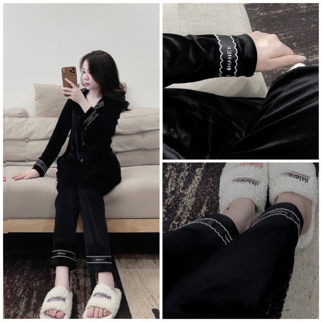 SET NHUNG ĐEN QC 4 MÀU PHỐI VIỀN KÈM ẢNH THẬT