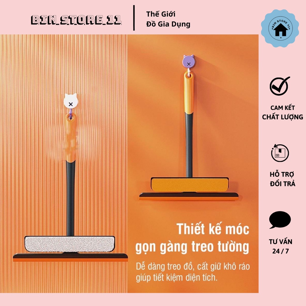 Cây lau kính đa năng, Chổi lau kính kèm gạt nước silicone xoay 360 độ nhỏ gọn thông minh tiện lợi - Bin Store