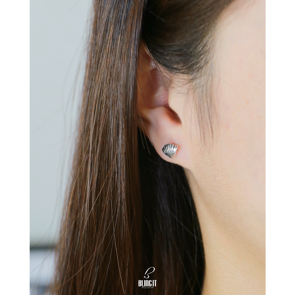 Bông tai bạc nữ BLINGIT hình vỏ sò phong cách trang sức khuyên tai bạc 925 Ý cao cấp thiết kế basic BIBT587