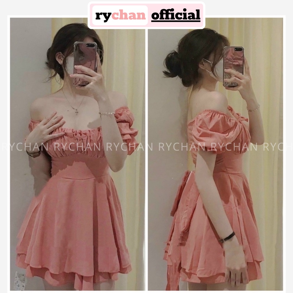 Đầm Nữ Dạo Phố Dáng Ngắn Xòe Tầng Nhúng Ngực Sành Điệu, Đầm Thiết Kế Mang Được Kiểu Trễ Vai Siêu Xinh Màu Hồng - DX150