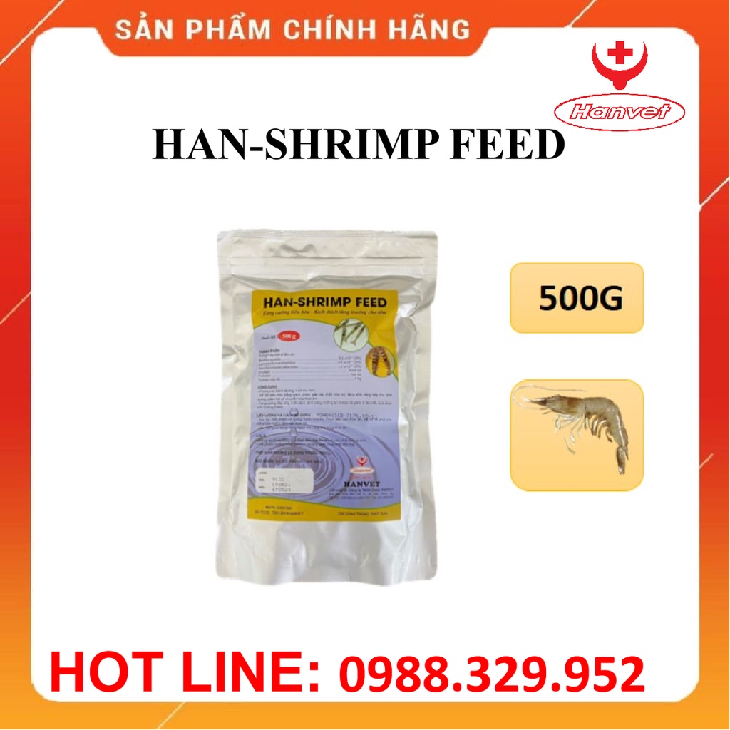 Hanvet HAN-SHRIMP FEED, Men vi sinh tăng cường tiêu hóa, kích thích tăng trưởng cho tôm