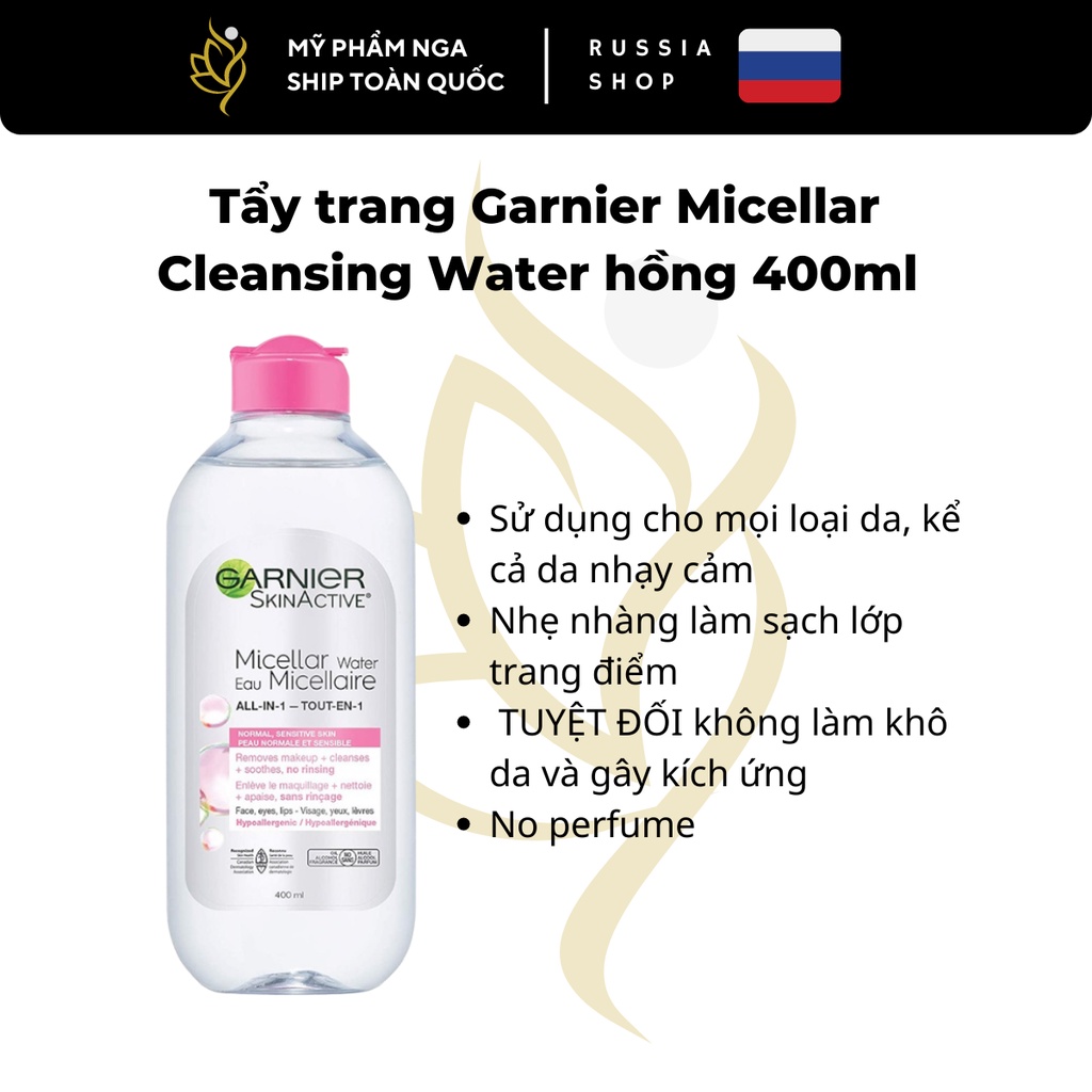 Tẩy trang Garnier Micellar Cleansing Water nắp hồng 400ml - Date mới nhất