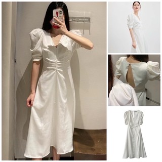 Váy trắng chiết eo tay bồng