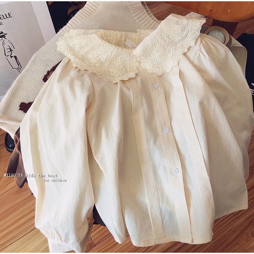 Áo Sơ Mi Tay Dài Phồng Dáng Rộng Thời Trang Hàn Quốc Dành Cho Bé Gái