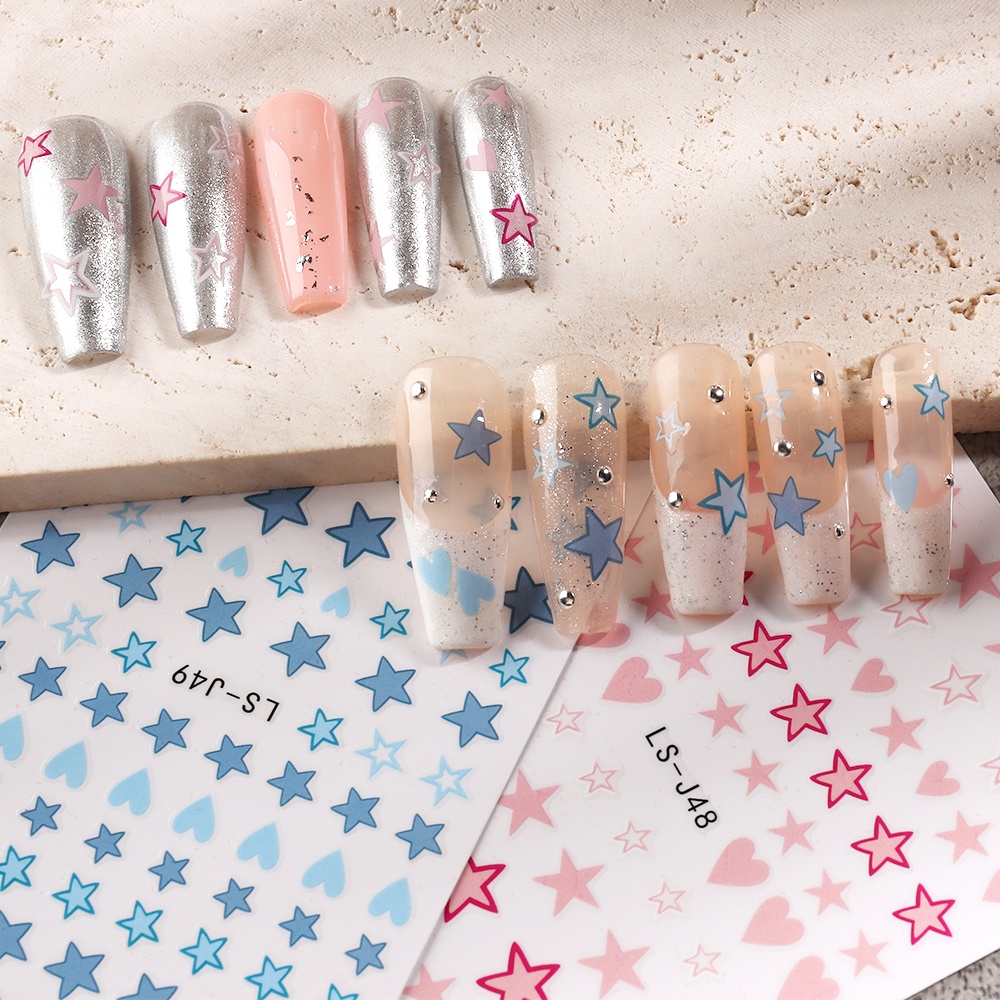 Nhãn Dán Móng Tay Dạng Trượt Tự Dính Hình Ngôi Sao / Trái Tim Màu Bạc / Hồng Xinh Xắn