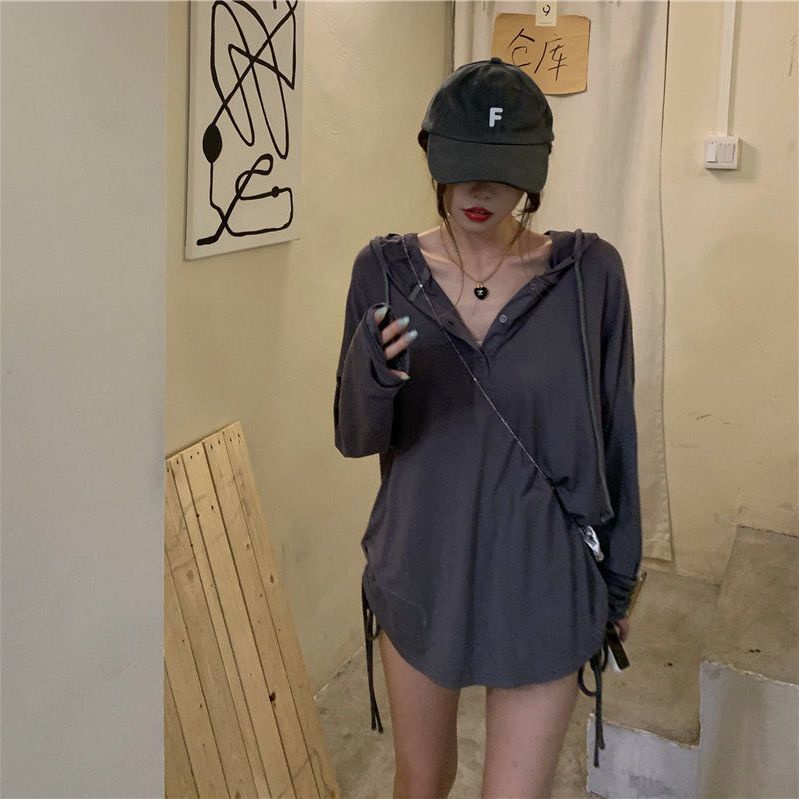 Áo Thun Nữ Dài Tay Có Mũ Trùm Đầu Phiên Bản Hàn Quốc Xuân Thu Phong Cách Mới