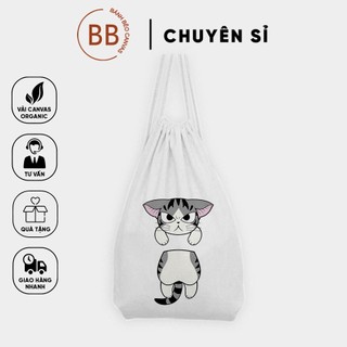 Balo dây rút vải, chất liệu vải canvas, vải bố, giá rẻ họa tiết CHÚ MÈO CON